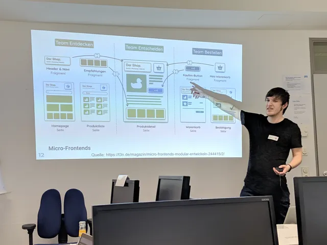 Denis Paris spricht auf der React Barcamp 2019 in Köln über Micro-Frontends